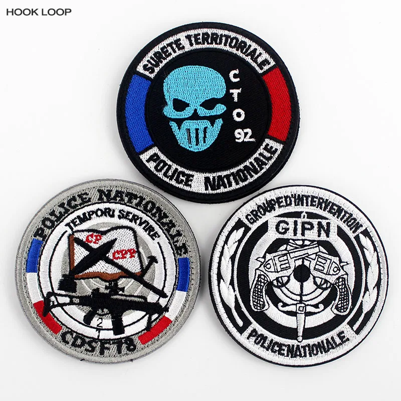 France Patches Badges Hook Loop Embroidered 3D Stickers Stick on Uniform Backpack 3 designs