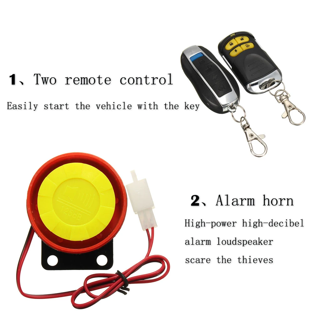 12V Car and Motorcycle Alarm 125db Remote Control Key Shell Motorcycle Speakers Bike Alarm For Motorcycle Bike