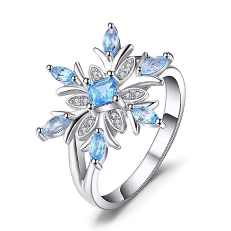 Milangirl Elegant Female Snowflake Ring Fashion  Blue/White Crystal Zircon Stone Ring Vintage Wedding Rings For Women