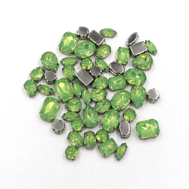NEW 50pcs / bag mixed shape resin Light Green rhinestones faltback sew on rhinestone clothing earrings necklace accessories