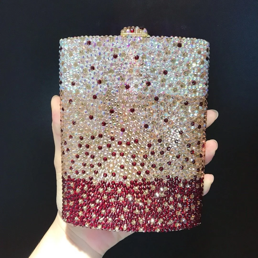 

High Quality Full Diamond Crystal Evening Clutch Women Rhinestone Purses Luxury Designer Bling Wine-Shape Wedding Purse