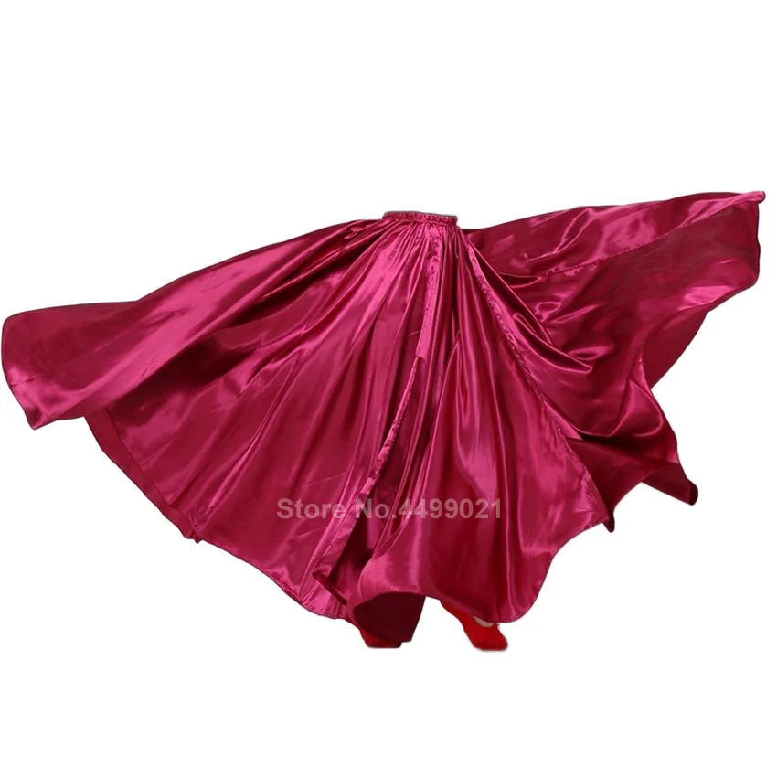 360Degree Belly Dancing Skirt Solid Gypsy Women Girl Spanish Flamenco Skirt Satin Big Swing Dress Adult Kids Stage Performance