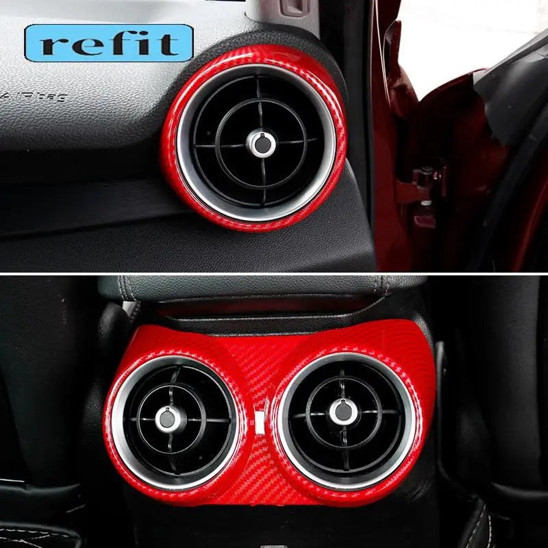 Red Carbon front air outlet barrel rear air outlet decorative cover  For Alfa Romeo Giulia Car Interior modification Accessories