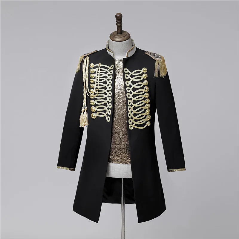 Vintage Tassel Court Coat Casual Mid-Long Jacket for Male Stage Nightclub Singer Concert Performance Costume Punk Suit