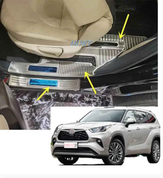 Car Body Stainless Steel Pedal Door Sill Scuff Plate Exterior Inner Built Threshold Parts For Toyota Highlander 2020 2021 2022