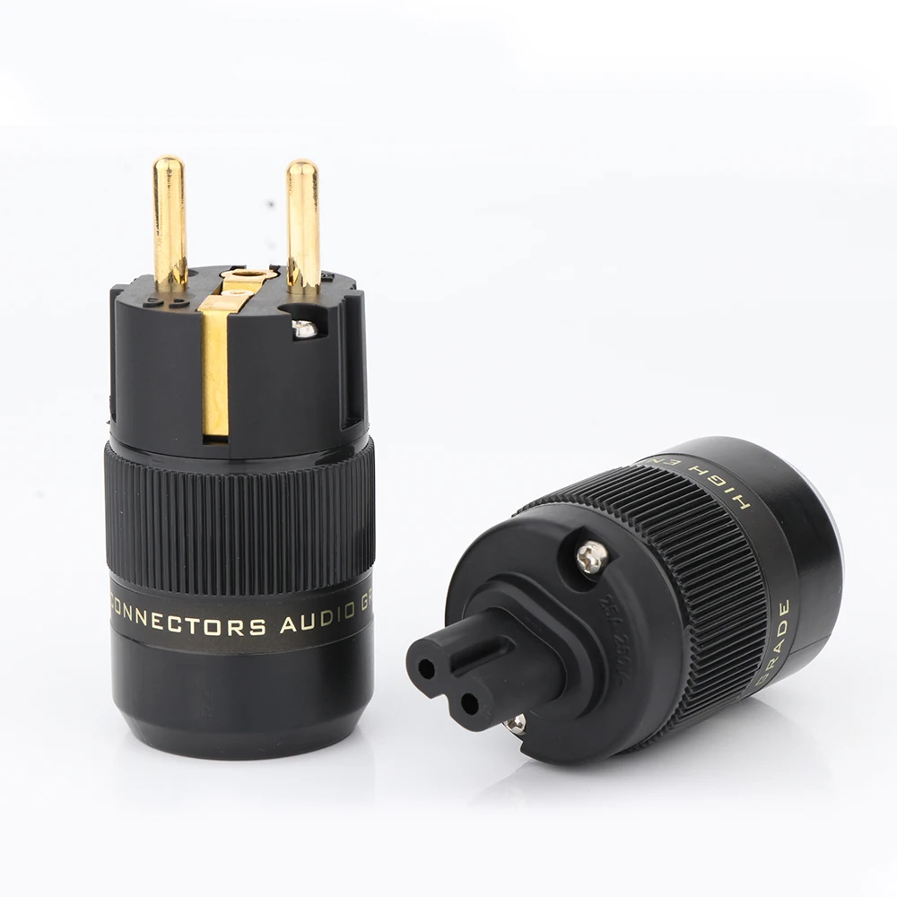 Pair EU Schuko EU Power Plug Figure 8 C7 Plug Gold Plated  C-078 IEC Connector  Diy Power Cable