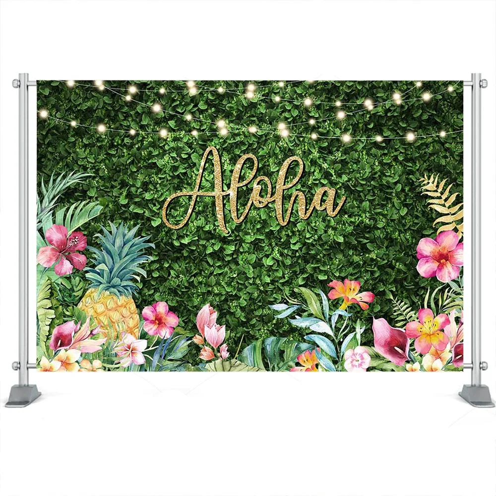 여름 생일 파티 알로하 배경 장식 해변 플라밍고 하와이 파티 바다 서핑 열대 사진 배경, 사진 스튜디오