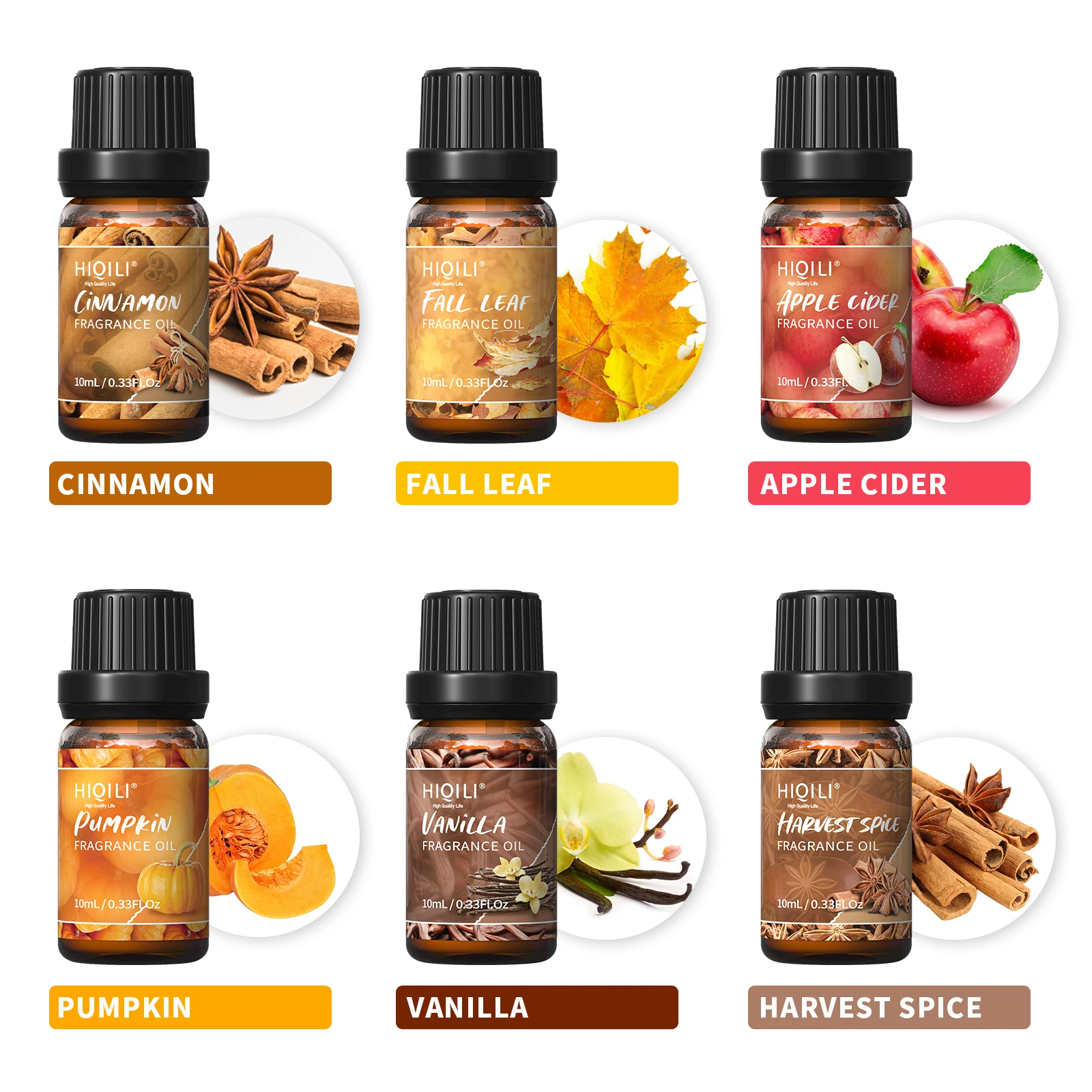 HIQILI Spice Fragrance Oils,TOP 6 Gift Set, 100% Pure Perfume Oil for Aromatherapy | Car Diffusion,Candle Making，Hair Care，DIY