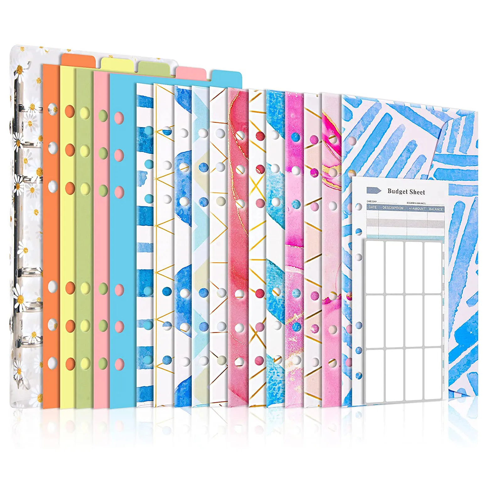 Cash Envelopes for Budgeting Planner Organizer, A6 Binder Refillable Cover, with Cash Envelopes, Expense Tracker Sheet, Divider