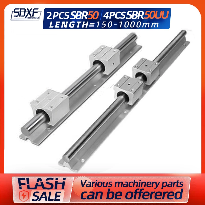 2 pcs linear guide rail  width 50mm SBR50 length100 500 1000mm any length with 4 pcs SBR50UU bearing block slider cnc router