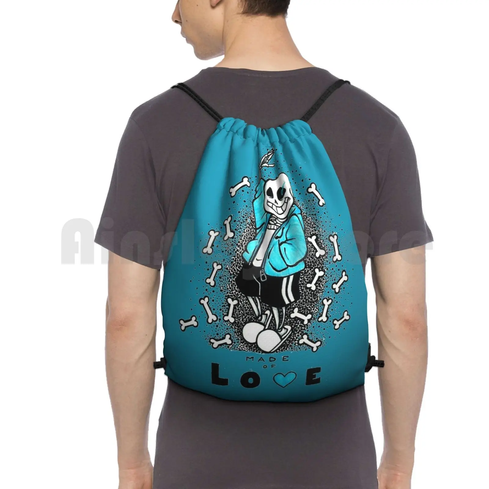 Sans-Undertale Backpack Drawstring Bag Riding Climbing Gym Bag Sans Skeleton Undertale Skelebro Blue Genocide Stronger Love