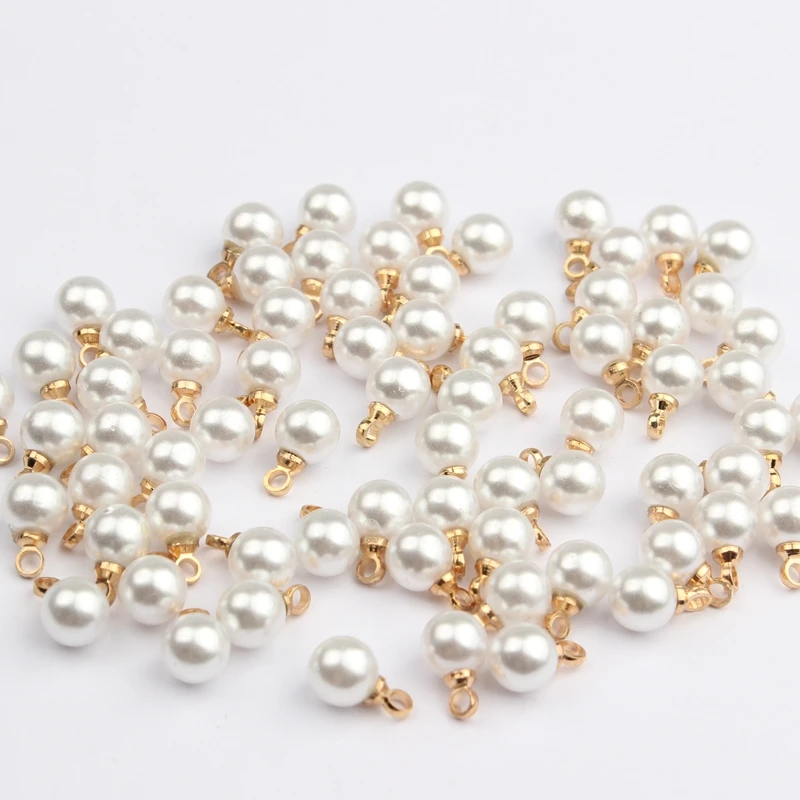 Imitation Pearl Crimp End Beads Charms Pendant 20pcs/lot 6*9mm For DIY Handmade Jewelry Earrings Making Accessories