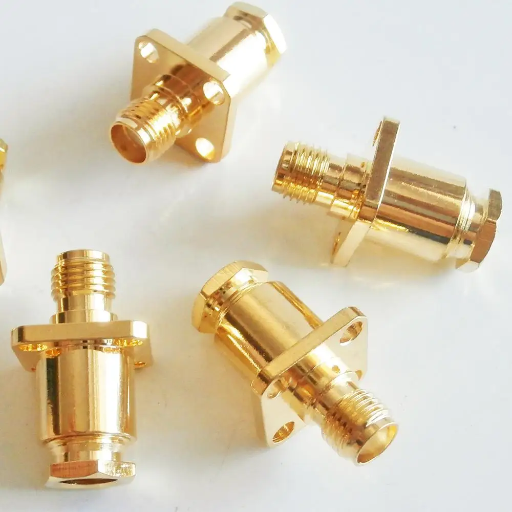 1X New RF Connector SMA Female plug Clamp Solder for LMR195 RG58 RG142 RG223 RG400 Cable Brass 4 Hole Flange Chassis Panel Mount