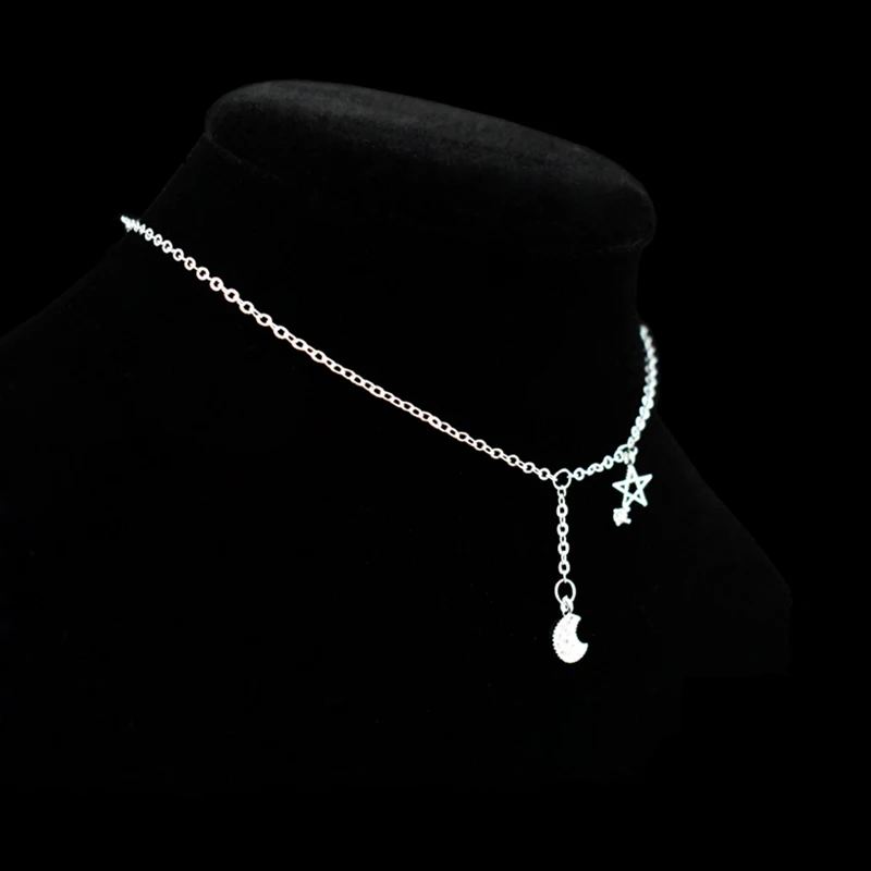 New Fashion 925 Sterling Silver Star&Moon Zircon Pendant Anklet Bracelet Constellation Symbol Foot Chain Women&Girl Jewelry Gift