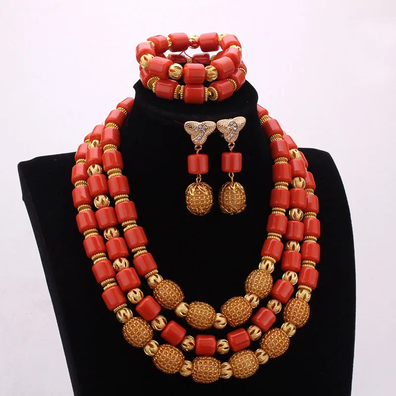 4ujewelry Jewelry Sets For Women Wedding Bridal African Artificial Coral Beads Nigerian Necklace Set 2023