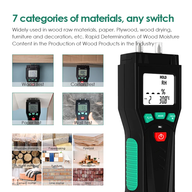 Imagem -03 - Dois Pinos Digital Medidor de Umidade de Madeira Umidade Tester Timber Damp Detector Display Lcd Backlight Categorias