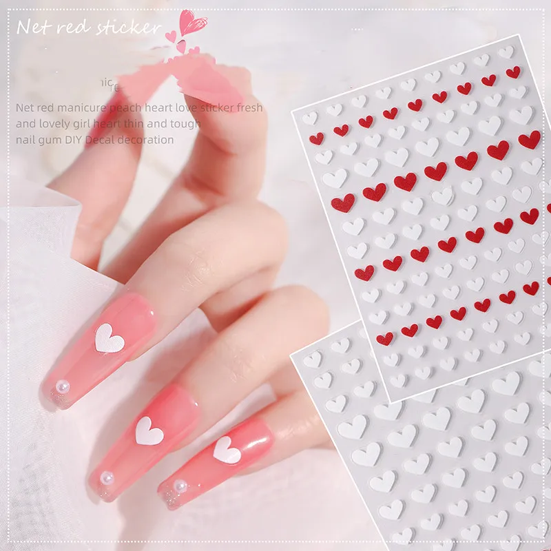 3D Nail Love Nail Art Sticker Heart-shaped Decoration Small Pattern Star White Sweetheart Nude Pink Girly Decoration Decal DIY