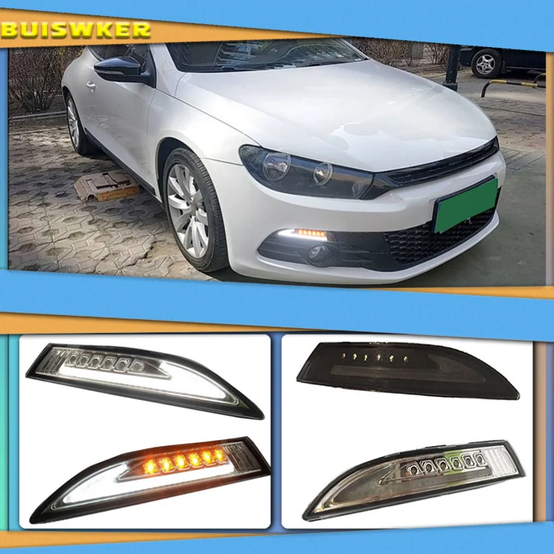 For VW Scirocco 2008-2013 Car Front LED side marker Lamp Amber Turn Signal Lights and White DRL Daytime Running Lights