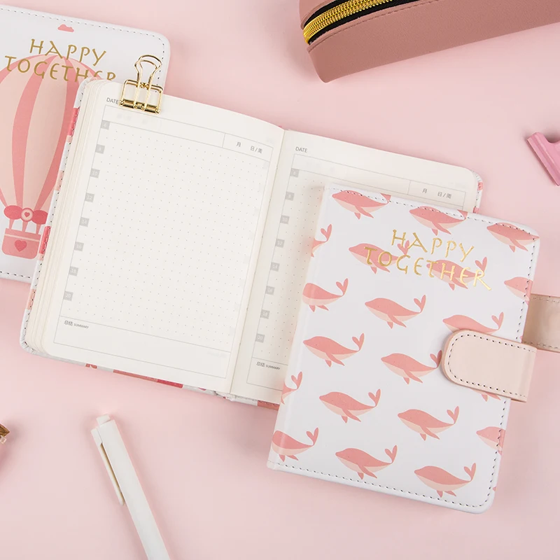 دفتر ملاحظات جلدي من جوانجبو, مفكرة مصنوعة من الجلد بتصميم كرتوني لطيف للفتيات ، مناسبة كدفتر ملاحظات للطلاب والتسجيل المكتبي ، مع مشبك مغناطيسي ، يمكن حملها