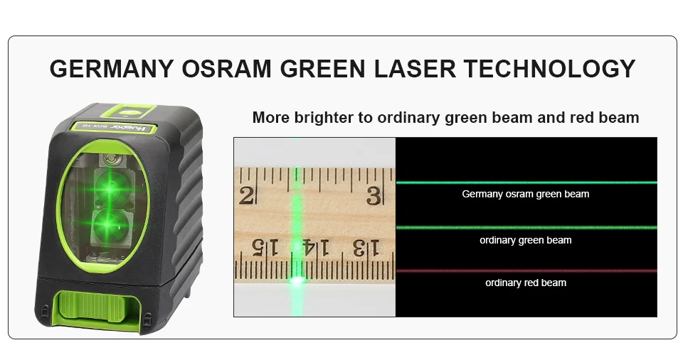 Huepar BOX-1G ao ar livre 150 graus 510nm nivel laser auto-nivelamento vertical horizontal laser feixe verde cruz linha laser nível