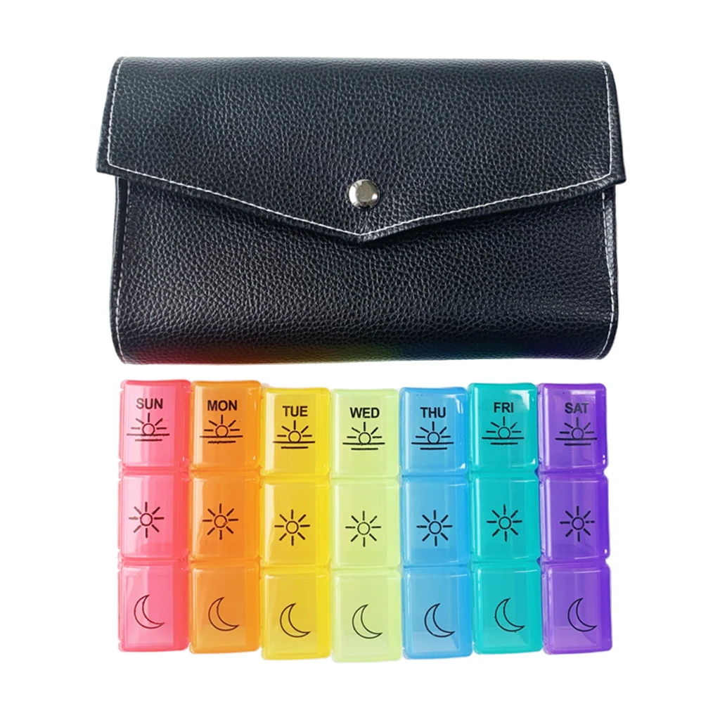 Pill Organizer Dipenser 7 Day Weekly 3 Times A Day Travel Storage Box With PU Leather Bag