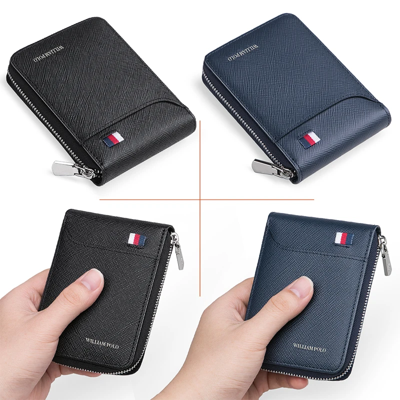 WILLIAMPOLO Genuine Leather Fashion Mini Credit Card Holder Black Wallet Purse Men Wallet Card Holders Pouch Coin Purse PL185151