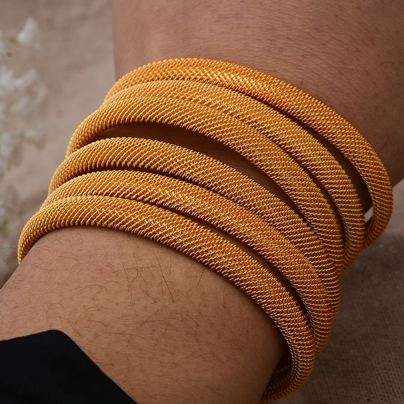 6Pcs/lot African Dubai Gold Color Bangles For Women Girls Nigerian   Italian Bridal Jewelry Sets Wedding Accessories Bracelets