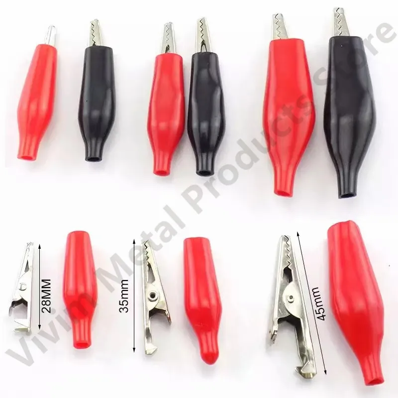 10PCS 28MM Metal Alligator Clip G98 Crocodile Electrical Clamp Testing Probe Meter Black Red with Plastic Boot Car Auto Battery