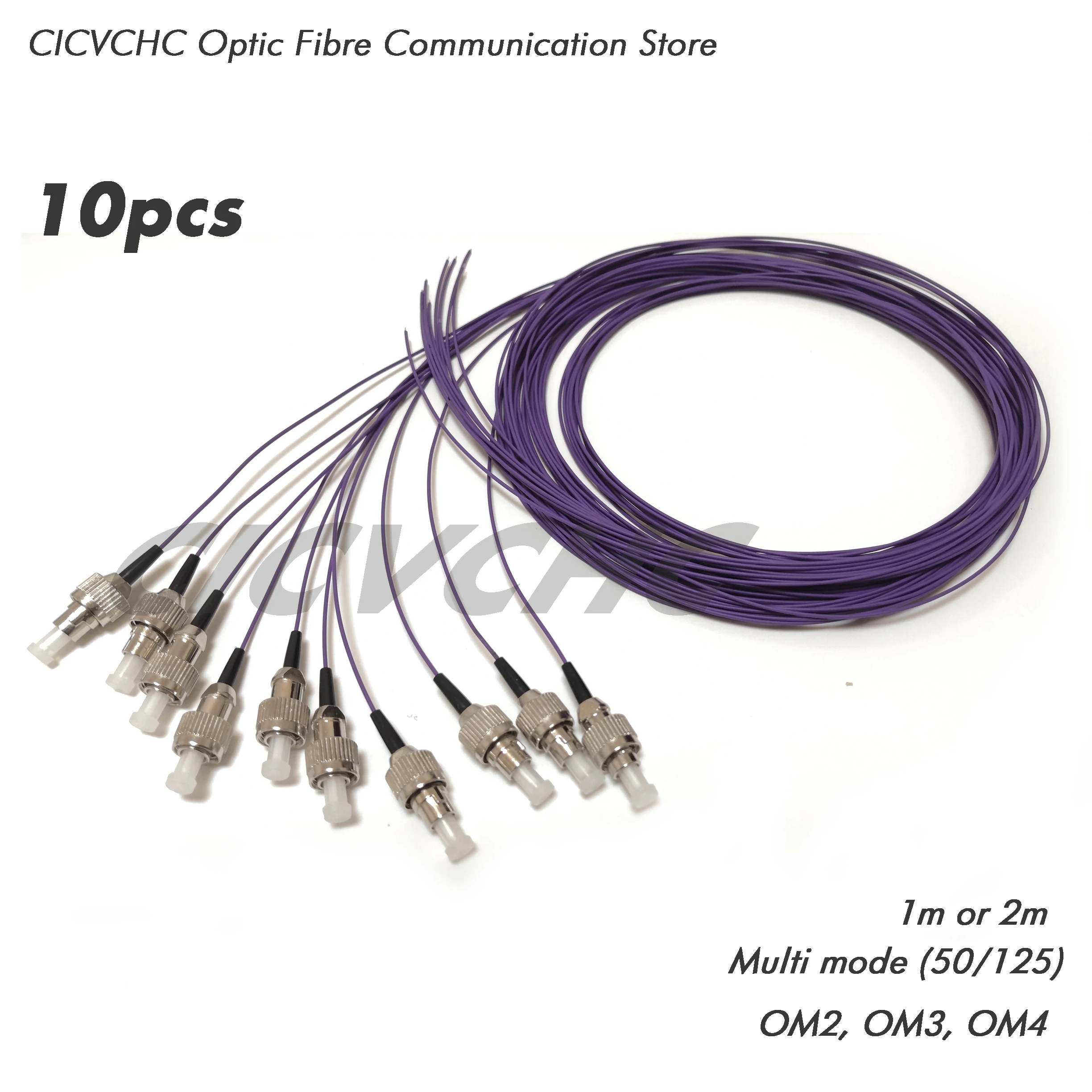 

10pcs FC/UPC-Multimode(50/125)-OM2, OM3, OM4-0.9mm Cable-1m or 2m / Optical Fiber Pigtail