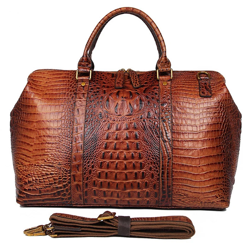 MAHEU High Fashion Men Women Leather Travel Duffle Bag Top Layer Cowhide Handbag Laptop Female Business Bag Alligator Pattern