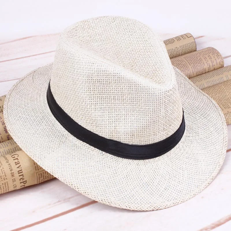 NEW Men Straw Panama Hat Handmade Cowboy Cap Summer Beach Travel Sunhat