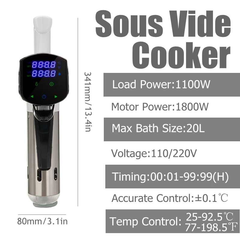 Smart Wifi Control IPX7 Waterproof Vacuum Sous Vide Cooker 1800W Immersion Circulator Accurate Cooking With LCD Digital Display