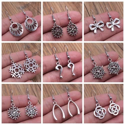 Geometric Shaped DNA Snowflake Bow Knot Infinity Dangle Earrings Vintage Antique Silver Color Earrings For Women Girl Gift