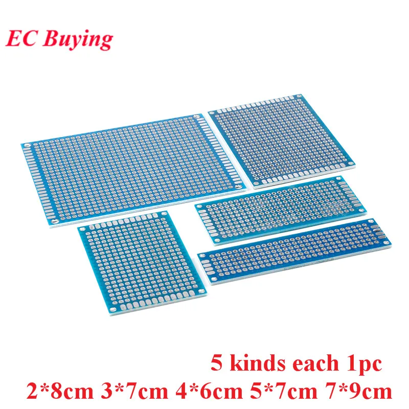 5ชิ้น/ล็อตแผงวงจรทดลอง PCB โพรโทบอร์ดสองด้านอเนกประสงค์สีฟ้า2*8ซม. 3*7ซม. 4*6ซม. 5*7ซม. 7*9ซม. 2.54มม.