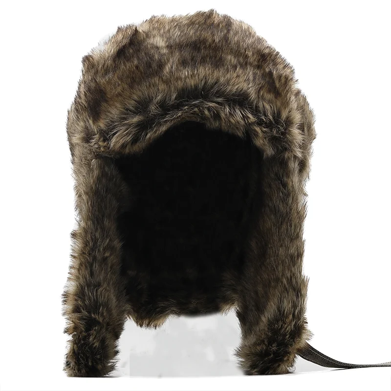 Hot Bomber Hats Winter Men Warm Russian Ushanka Hat with Ear Flap Pu Leather Fur Trapper Cap Earflap