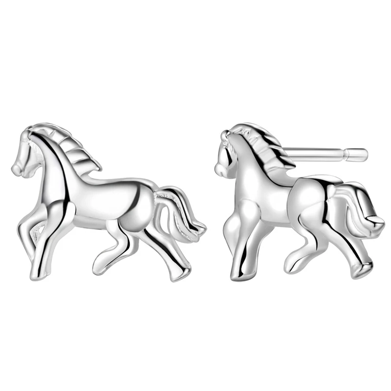 Silver Plated Jewelry Sets for Women Horse Stud Earring Necklace Brincos Collier 2pcs Set Trendy Accessories Gifts