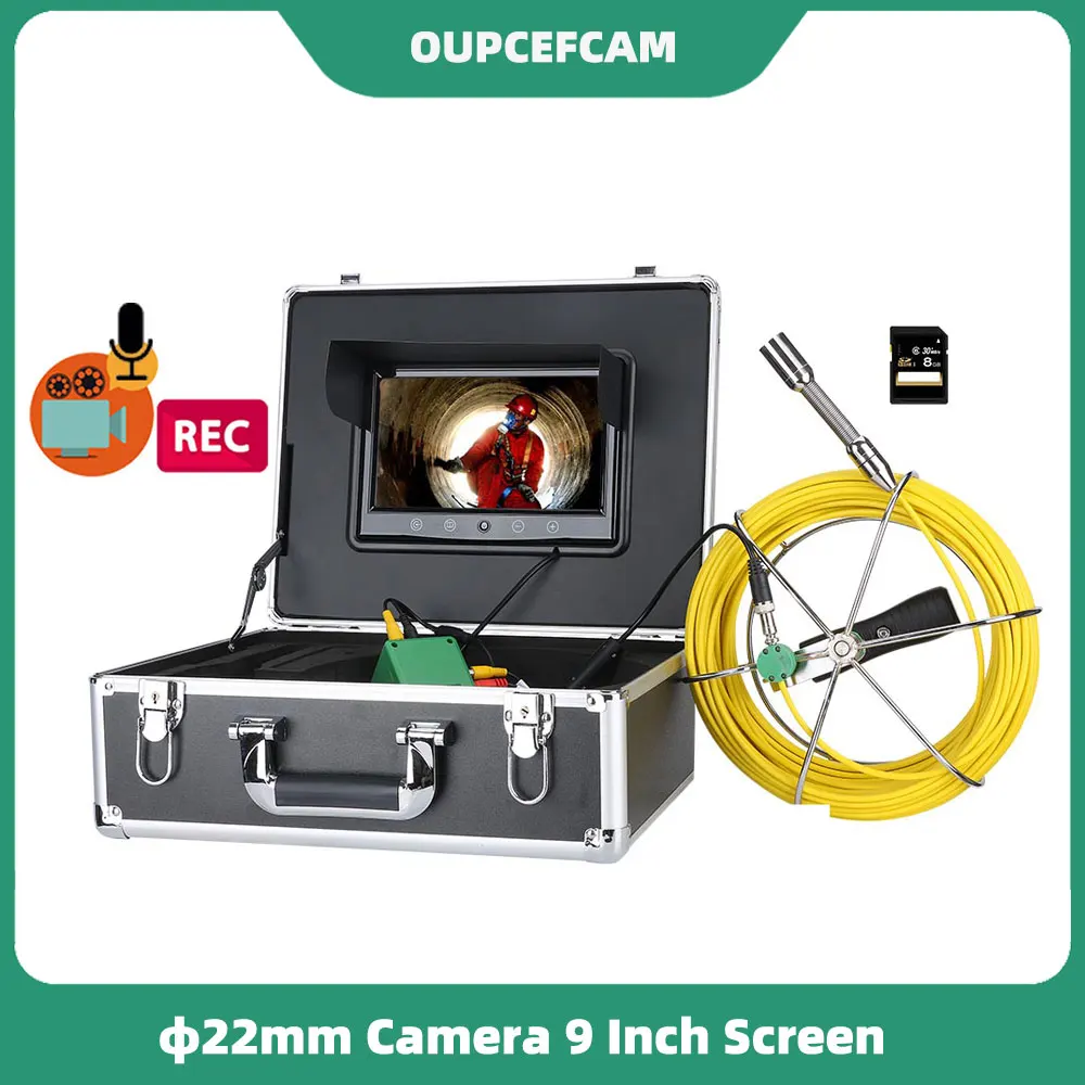 

Drain Sewer Pipeline Industrial Endoscope 9 Inch Screen IP68 22mm 1000 TVL Camera With 6 PCS LEDs DVR Recording φ5mm Cable