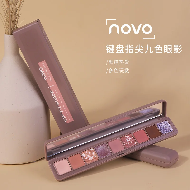 NOVO 9 Colors Fashion Eyeshadow Palette Matte Glitter Shimmer Eye Makeup Waterproof Long-lasting Pigmented Smooth Cosmetics