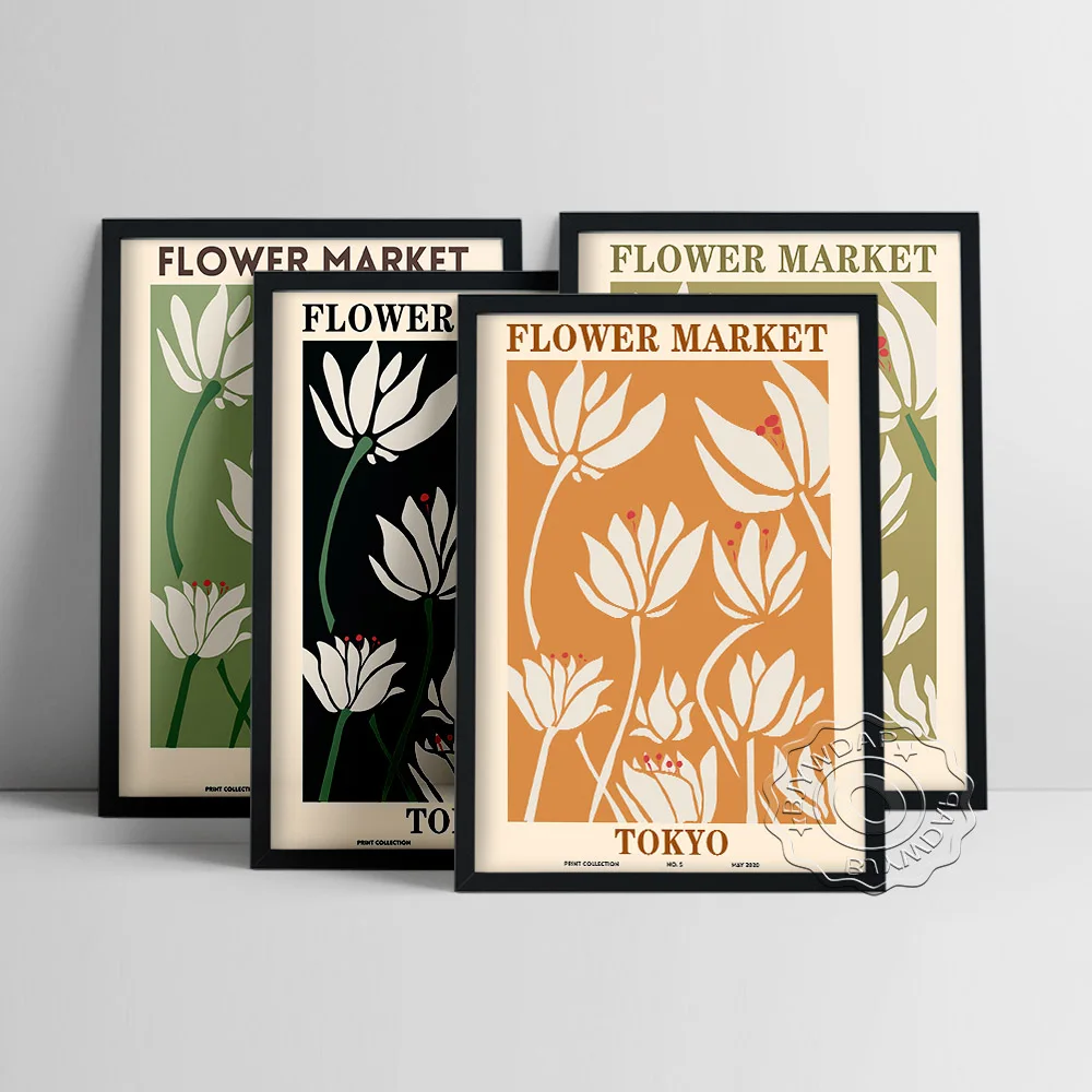 Tokyo Flower Market Collection Exhibition Museum Poster, Abstract Art Flora Pattern Print Canvas Painting, Minimalist Home Decor