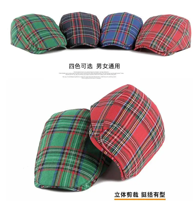 Fashion Fine Stripe Lattice red beret Hat Women Men Spring Summer Plaid Visors Red Green Blue Duckbill Herringbone Flat Cap