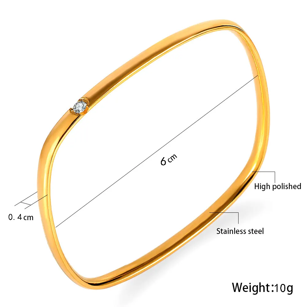 2021 Geometry Square Shape Crystal Closed BangleTitanium Steel Rose Gold Color Lovers Bangle Bracelet For Women Wedding Jewelry