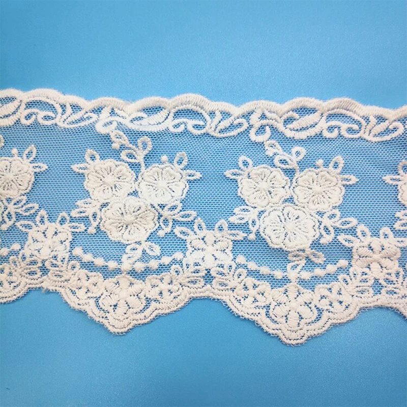 8CM di larghezza Tulle bianco maglia ricamo pizzo tessuto colletto Trim frangia nastro abito da sposa decorazione cucito fai da te