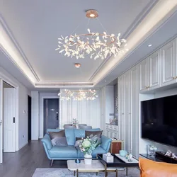 Nordic Branches Hanging Living Room Droplights Modern Kitchen Firefly LED Pendant Lamp Round Design Chandelier Indoor Decorate