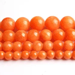 Round Stone Beads Orange Jades 6/8/10/12mm Loose Spacer Perles Beads for DIY Bracelet Jewelry Making Needlework 15