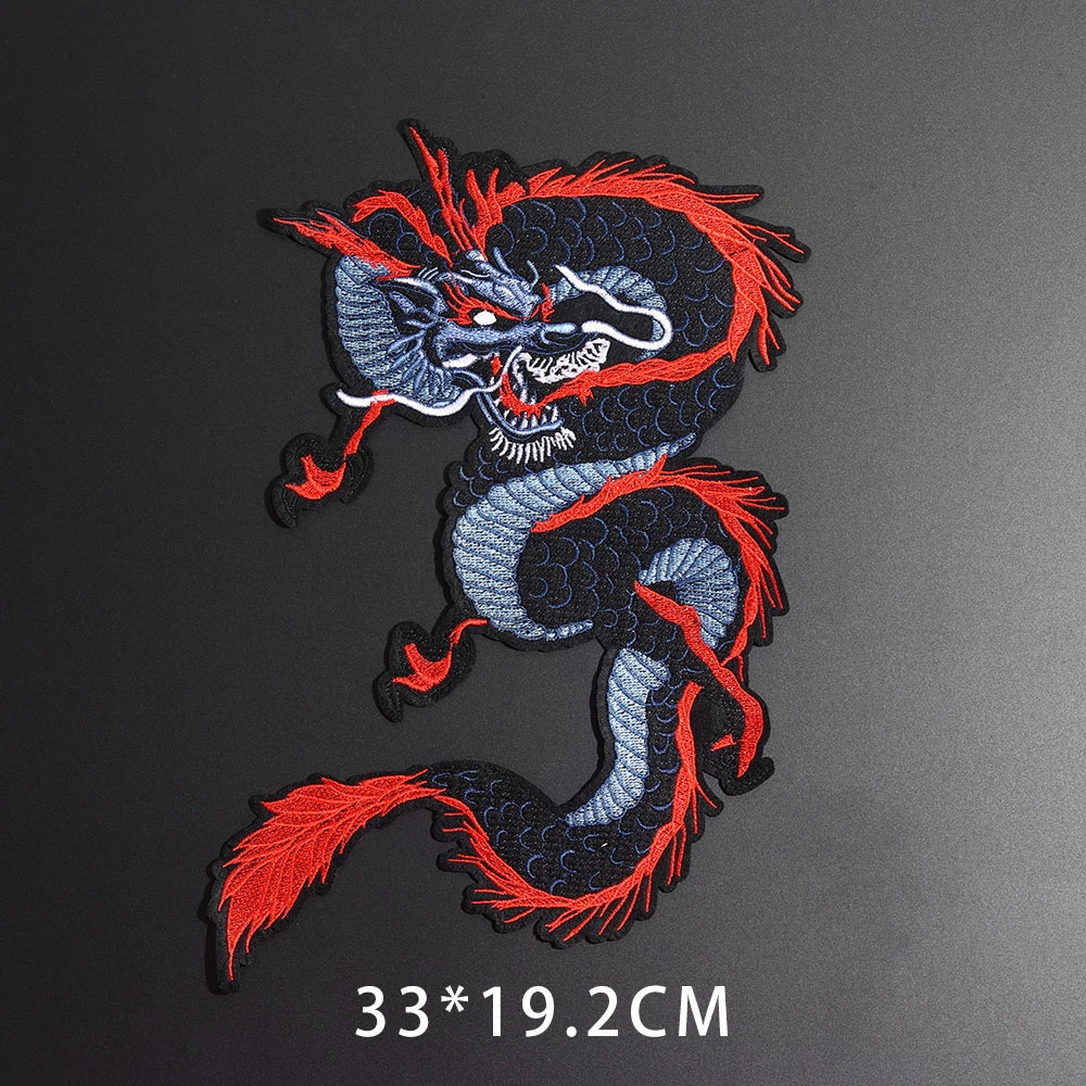 China Dragon series Patches For Clothing Iron On Biker Motorcycle Embroidered Punk Skull Badges Big Black snake Coat Accessory