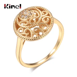 Kinel 2021 New 585 Rose Gold Women Rings Fashion Hollow Flower Natural Zircon Ethnic Bride Ring Vintage Fine Jewelry