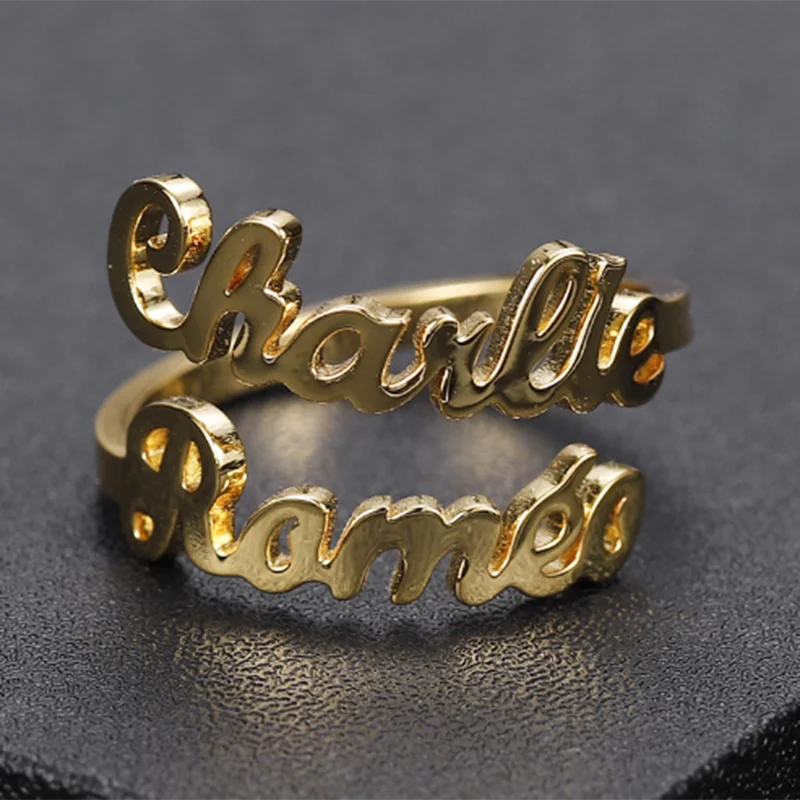 Custom Double Name Ring Personalized Nameplate Rings For Women 925 silver letters Rings  Wedding Rings Christmas Gifts