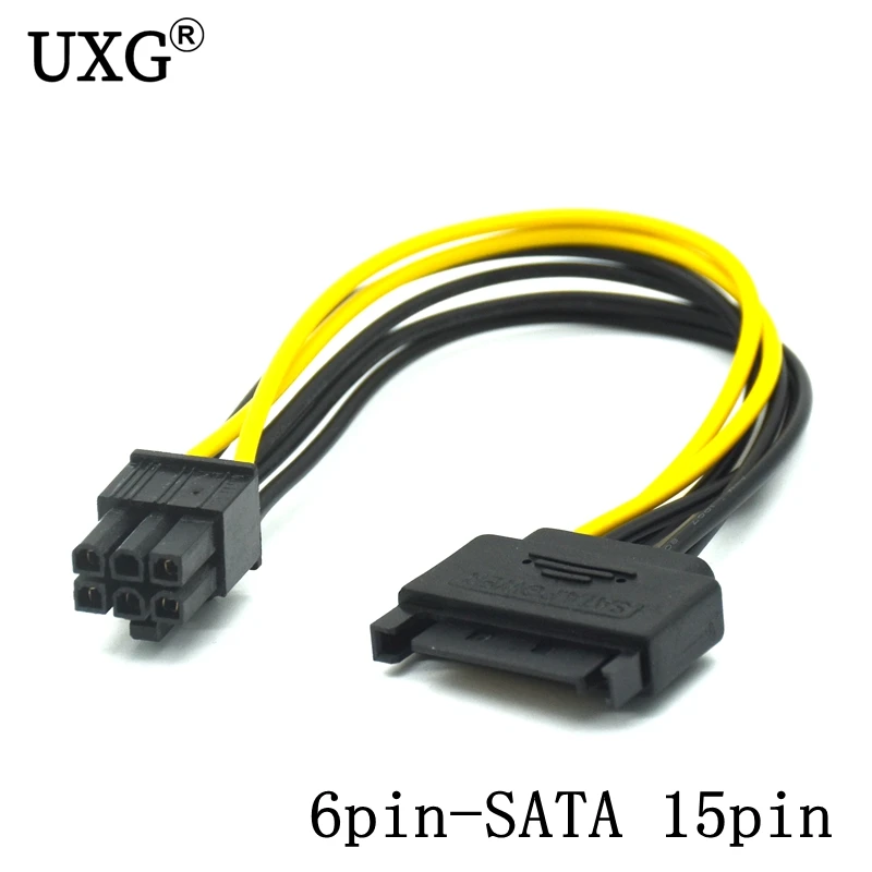 

SATA Power Cable 15 Pin male To 6 Pin Male PCI EXPRESS PCI-E Sata Graphics Converter Adapter Video Card Power Cable Cord 20cm