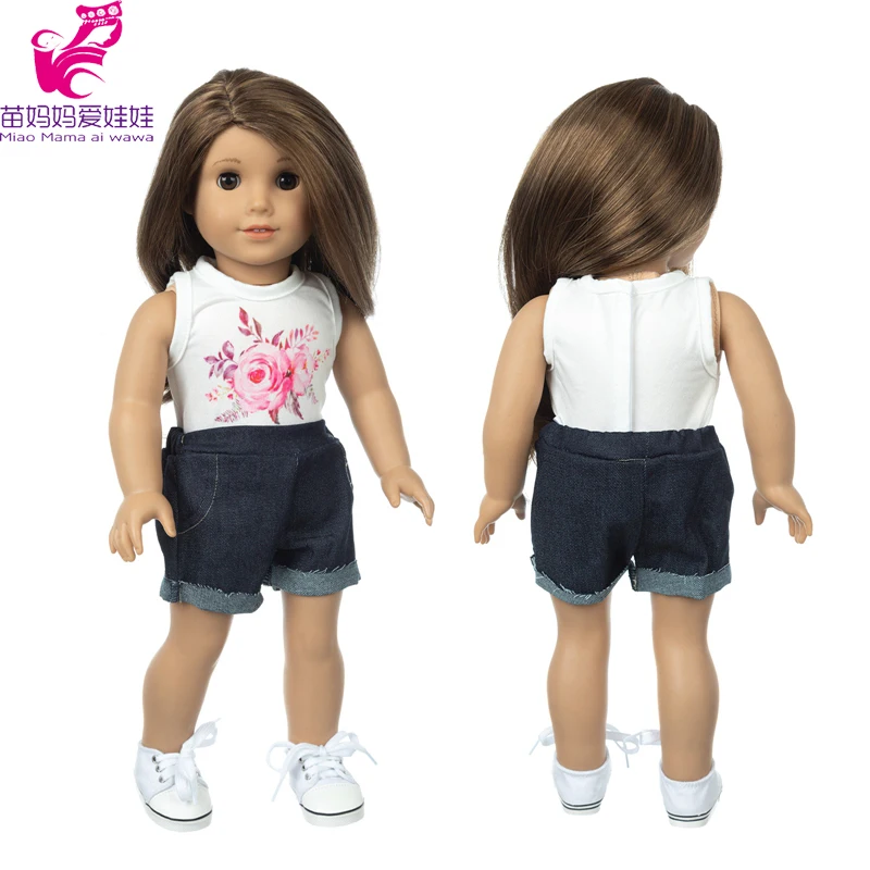 

18 Inch Girl Doll White t-Shirt Black Jeans Short Baby Doll Clothes Baby Girl Gifts