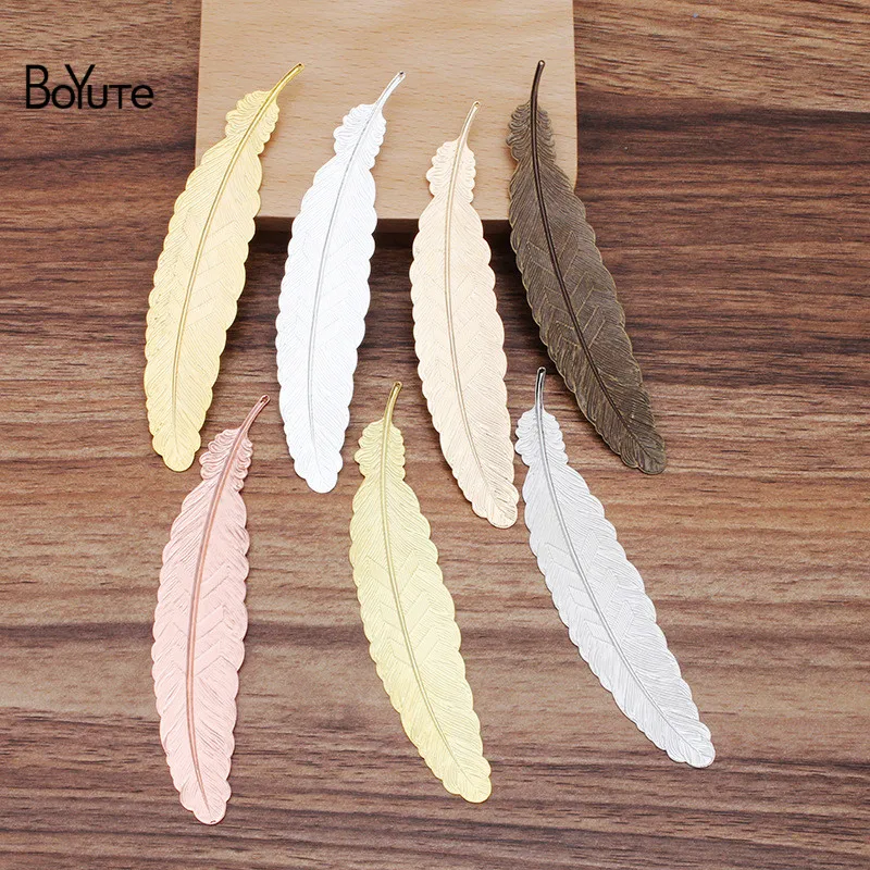 BoYuTe (20 Pieces/Lot) Metal Brass Stamping Plate 110*24MM Big Feather BookMark Diy Jewelry Accessories